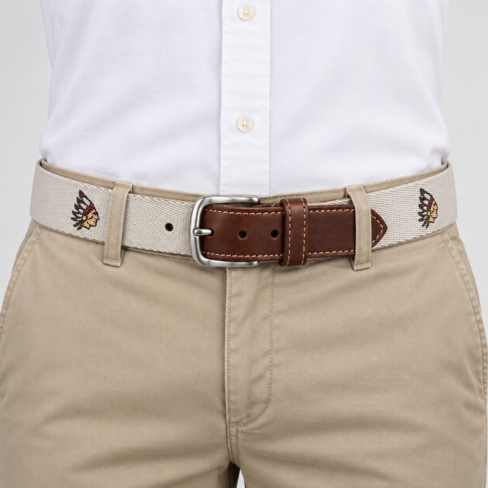 Peter Millar Canvas Belt Size 34 Cream Embroidered Collegiate Preppy Heritage